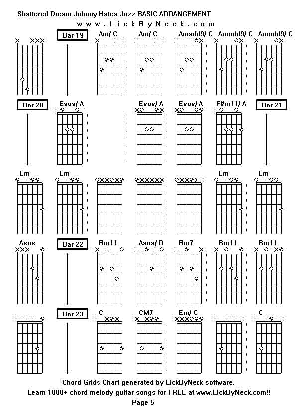 Chord Grids Chart of chord melody fingerstyle guitar song-Shattered Dream-Johnny Hates Jazz-BASIC ARRANGEMENT,generated by LickByNeck software.